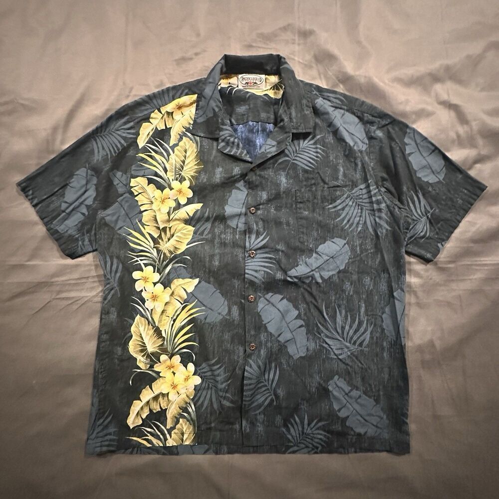 Vintage Pacific Legend Hawaiian Shirt Mens XL Green Floral Flowers Made in USA